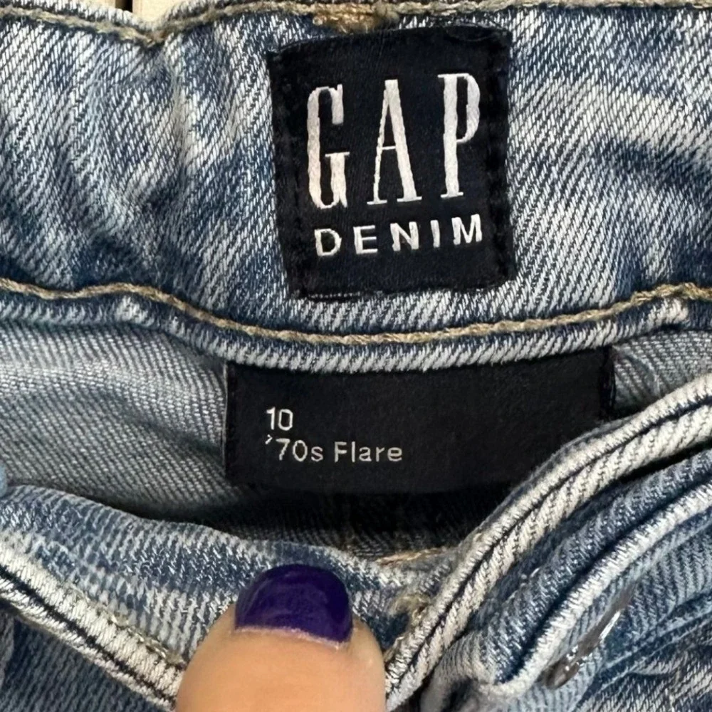 Gap Kids Girls Sz 10‎ Light Wash 70s Flare Jeans Distressed Adjustable Waist